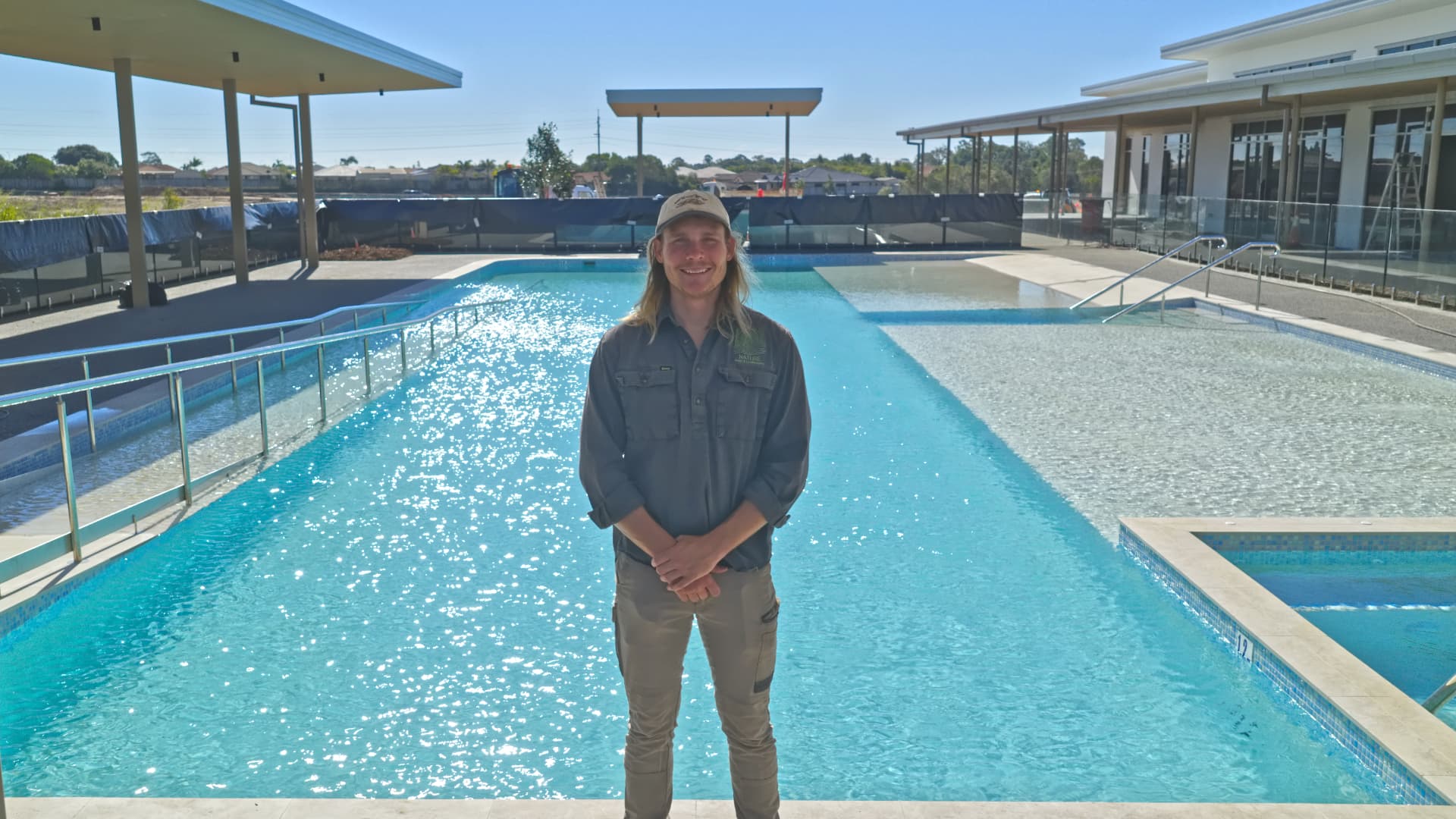 Ryan Piconi on site at a completed pool build